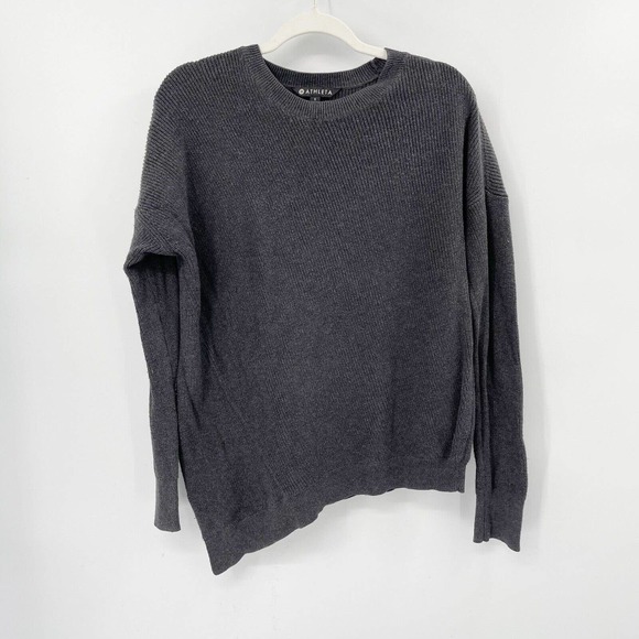 Athleta Rest Day Asymmetrical‎ Pullover Sweater Size S Gray Crewneck Ribbed Knit - Picture 1 of 11